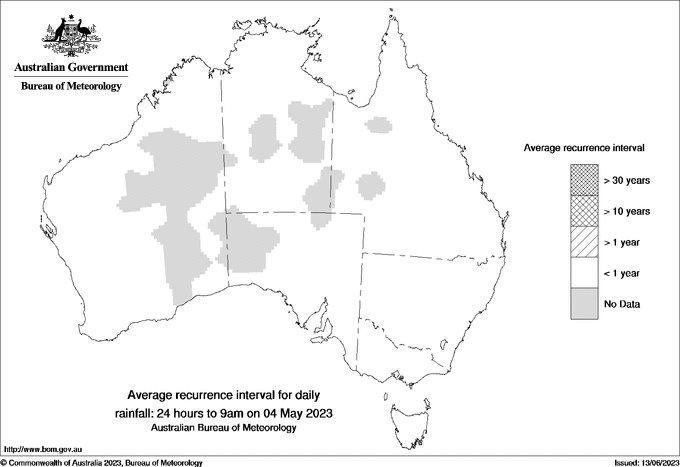 Australian daily rainfall average recurrence interval maps