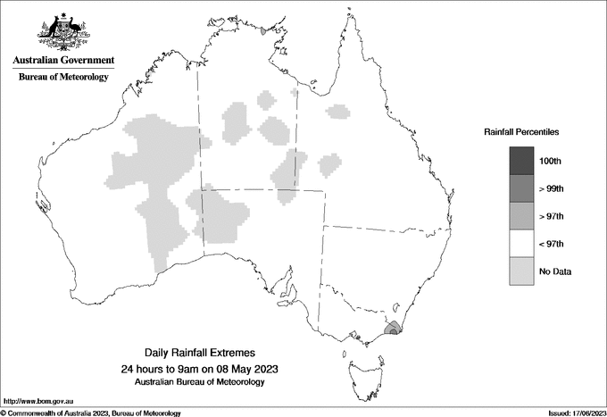 Australian daily rainfall extreme area maps