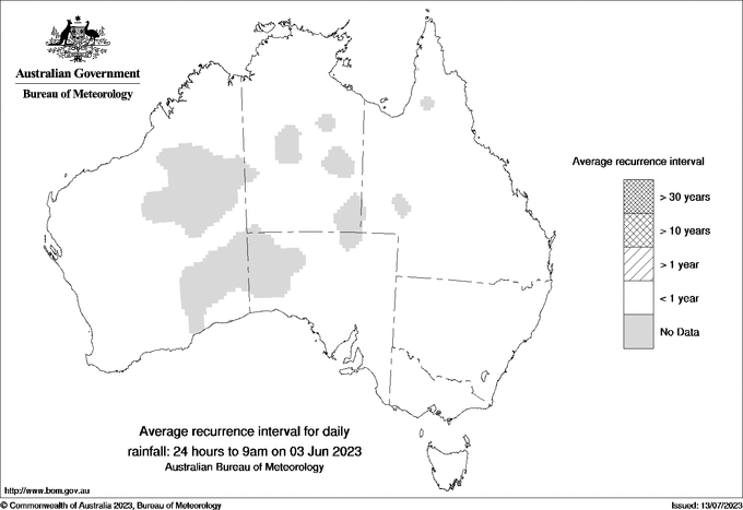 Australian daily rainfall average recurrence interval maps