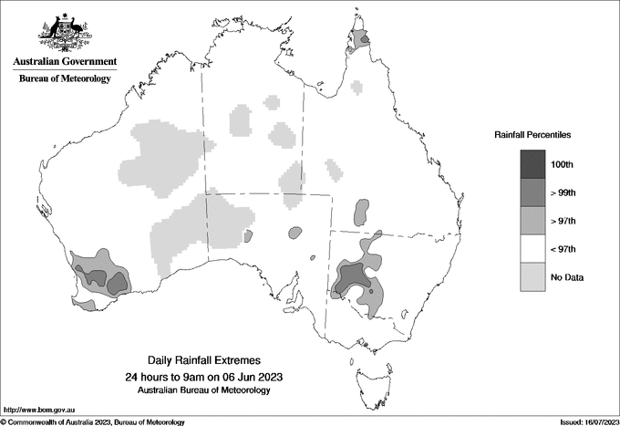 Australian daily rainfall extreme area maps