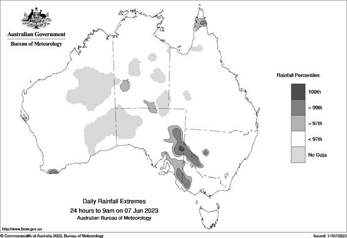 Australian daily rainfall extreme area maps