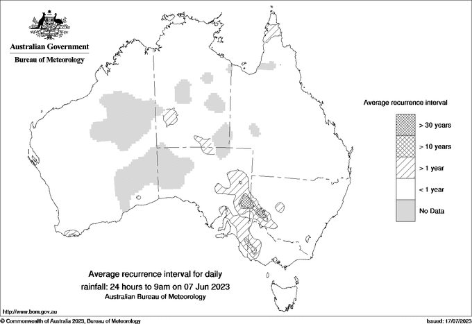 Australian daily rainfall average recurrence interval maps