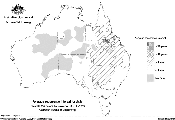 Australian daily rainfall average recurrence interval maps