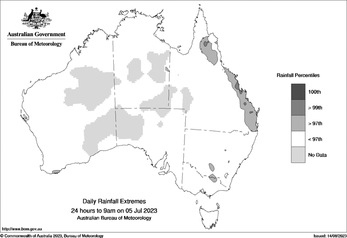Australian daily rainfall extreme area maps
