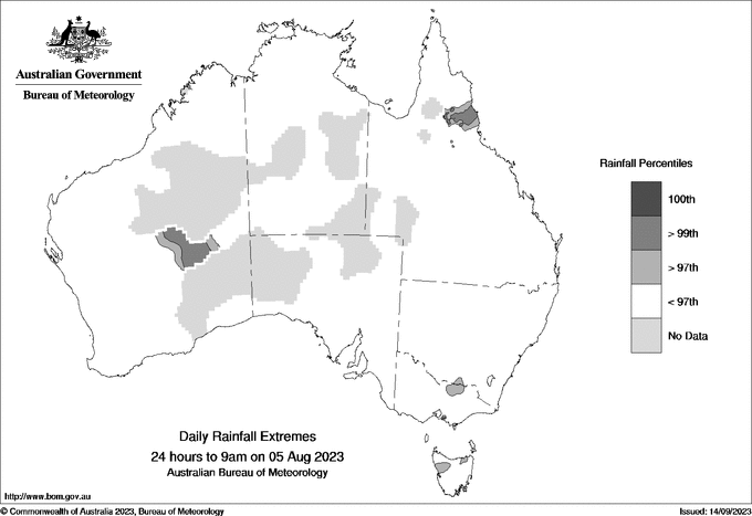 Australian daily rainfall extreme area maps