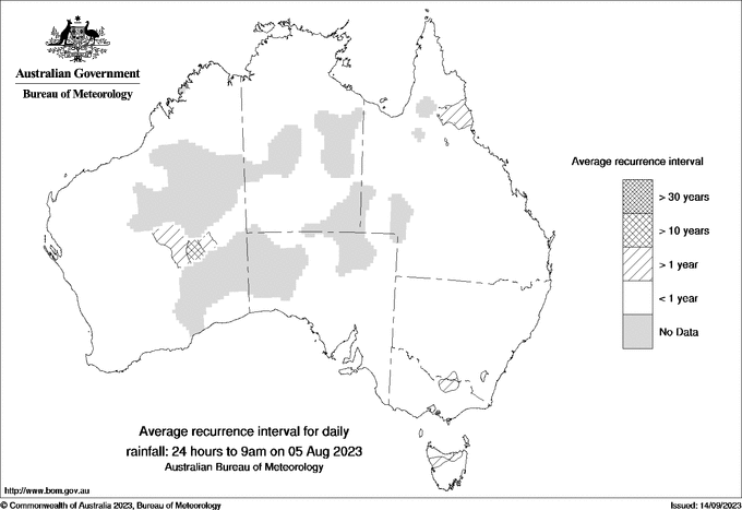Australian daily rainfall average recurrence interval maps