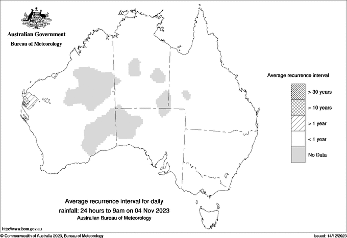 Australian daily rainfall average recurrence interval maps