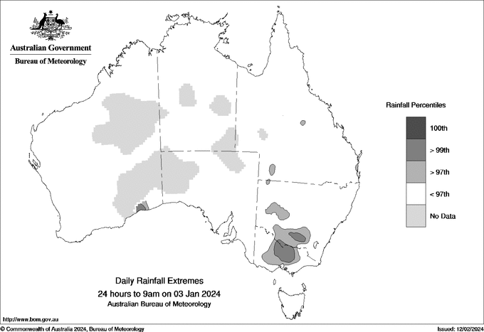Australian daily rainfall extreme area maps