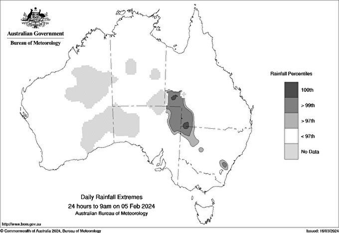 Australian daily rainfall extreme area maps
