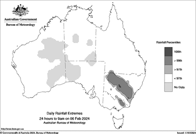 Australian daily rainfall extreme area maps