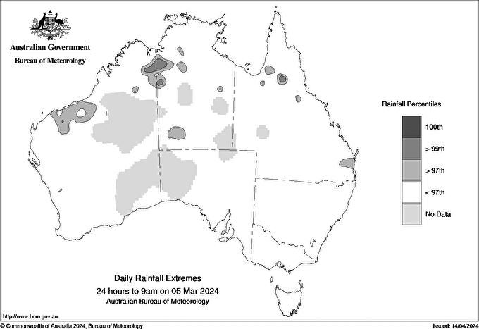 Australian daily rainfall extreme area maps
