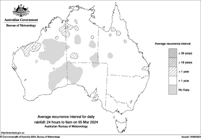 Australian daily rainfall average recurrence interval maps