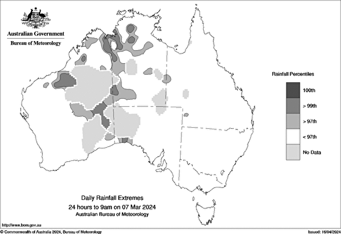 Australian daily rainfall extreme area maps