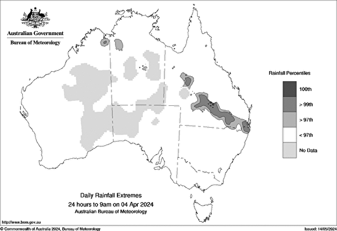 Australian daily rainfall extreme area maps