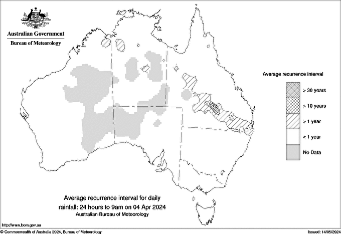Australian daily rainfall average recurrence interval maps