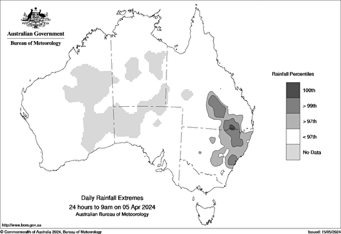 Australian daily rainfall extreme area maps
