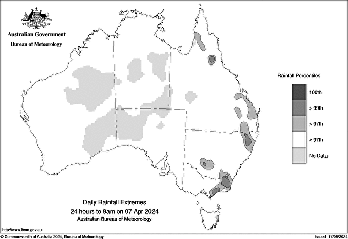 Australian daily rainfall extreme area maps