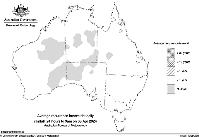 Australian daily rainfall average recurrence interval maps