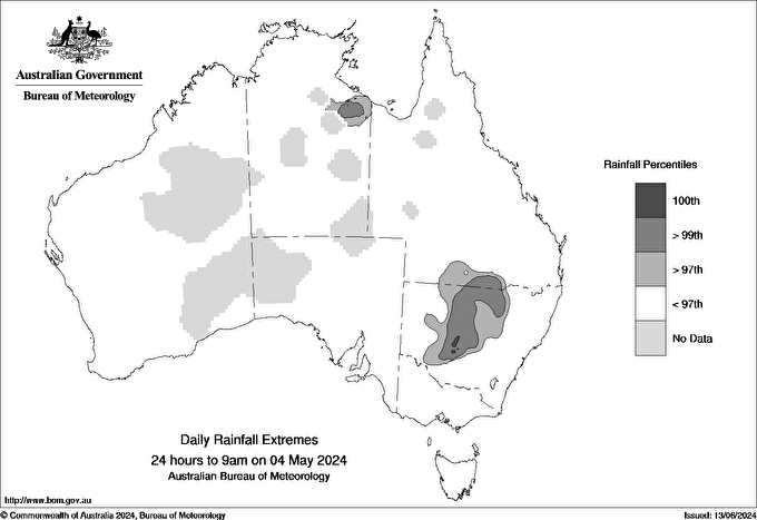 Australian daily rainfall extreme area maps
