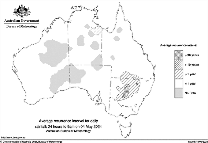 Australian daily rainfall average recurrence interval maps