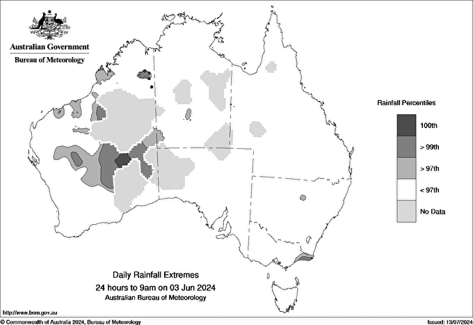 Australian daily rainfall extreme area maps