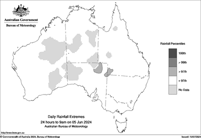 Australian daily rainfall extreme area maps