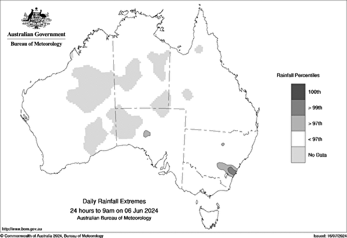 Australian daily rainfall extreme area maps