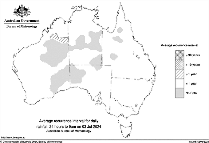 Australian daily rainfall average recurrence interval maps