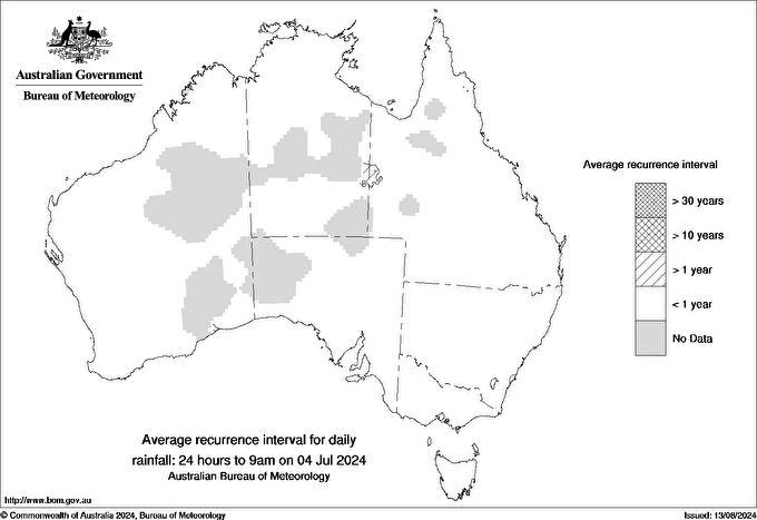 Australian daily rainfall average recurrence interval maps