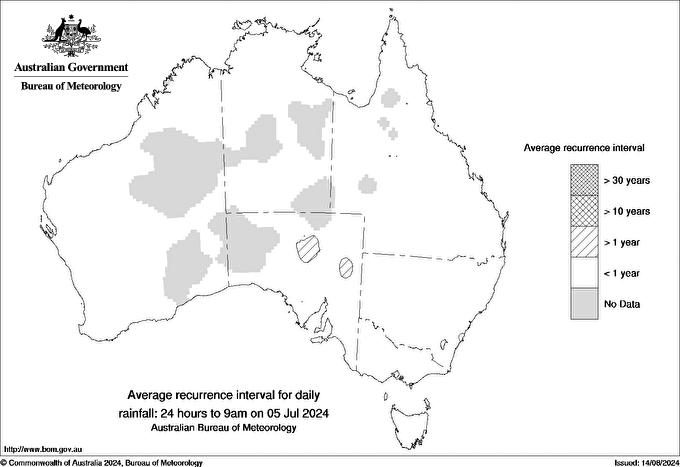 Australian daily rainfall average recurrence interval maps