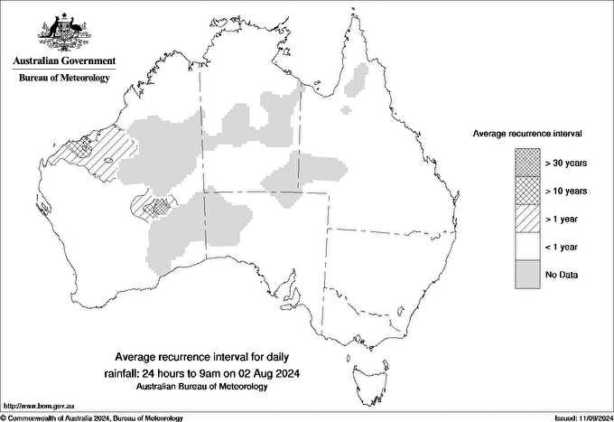Australian daily rainfall average recurrence interval maps
