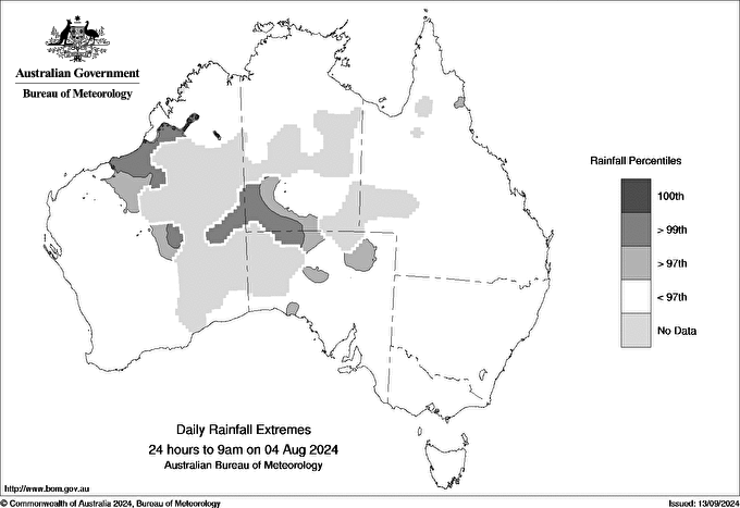 Australian daily rainfall extreme area maps