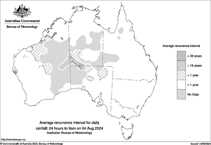 Australian daily rainfall average recurrence interval maps