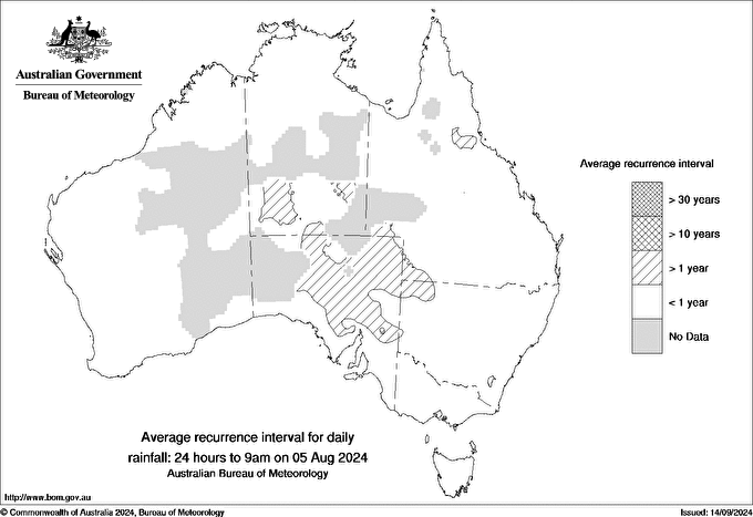 Australian daily rainfall average recurrence interval maps