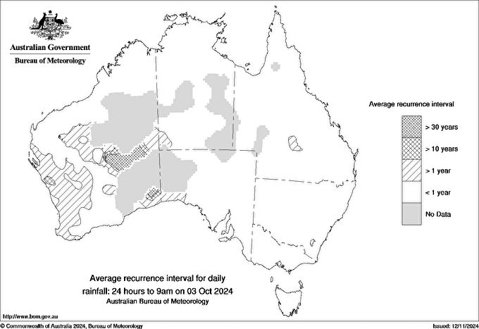 Australian daily rainfall average recurrence interval maps