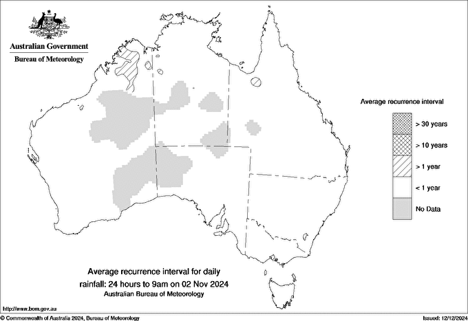 Australian daily rainfall average recurrence interval maps