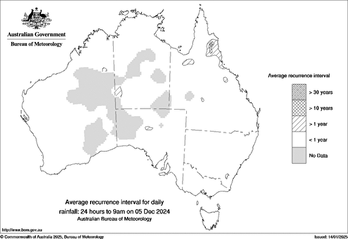 Australian daily rainfall average recurrence interval maps