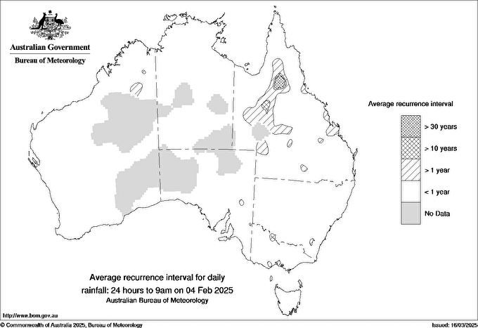 Australian daily rainfall average recurrence interval maps