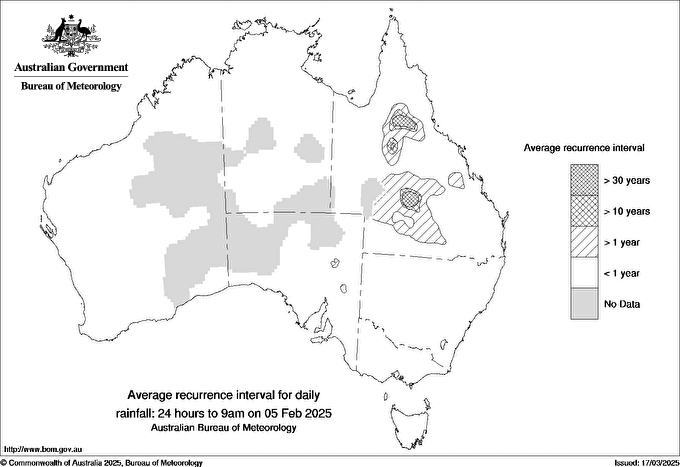 Australian daily rainfall average recurrence interval maps