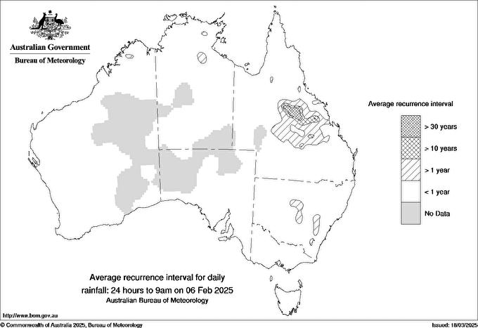 Australian daily rainfall average recurrence interval maps