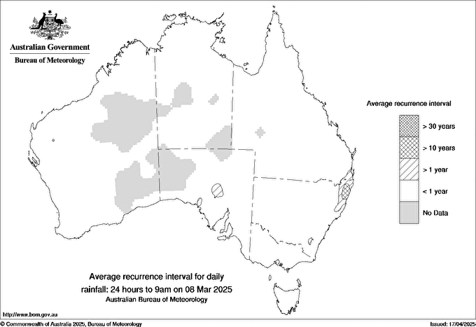 Australian daily rainfall average recurrence interval maps