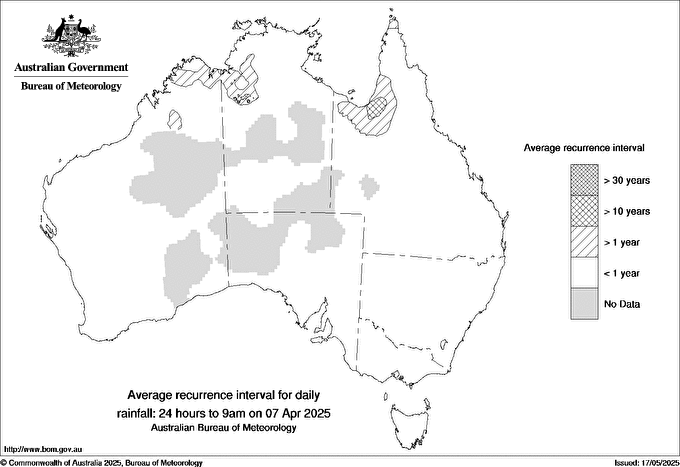 Australian daily rainfall average recurrence interval maps