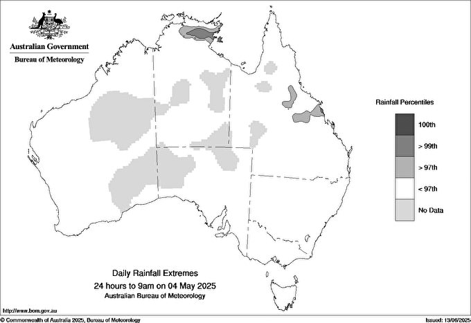 Australian daily rainfall extreme area maps