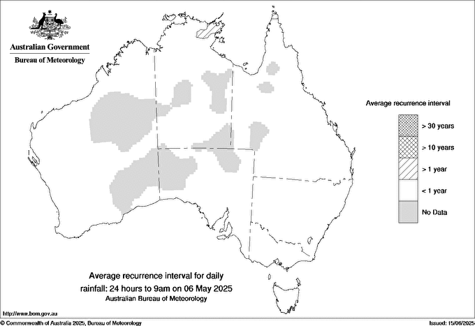 Australian daily rainfall average recurrence interval maps