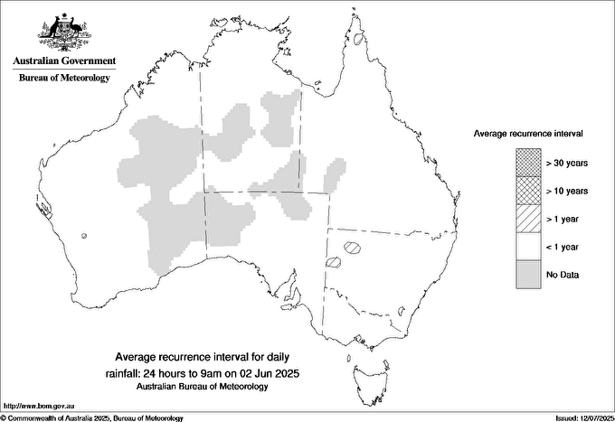Australian daily rainfall average recurrence interval maps