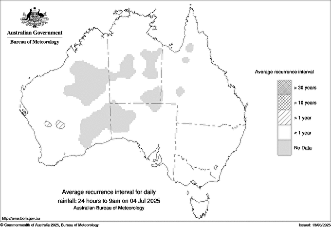 Australian daily rainfall average recurrence interval maps