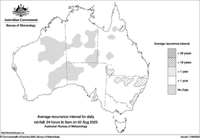 Australian daily rainfall average recurrence interval maps
