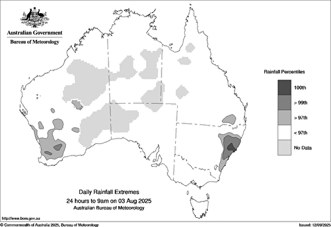Australian daily rainfall extreme area maps