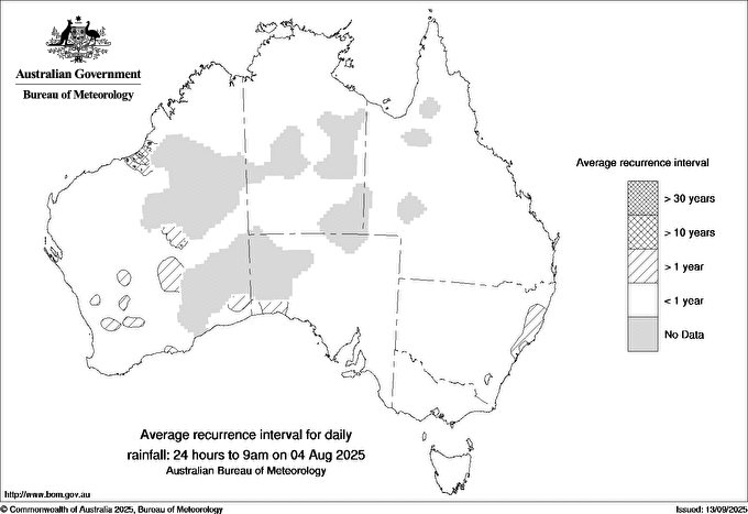 Australian daily rainfall average recurrence interval maps