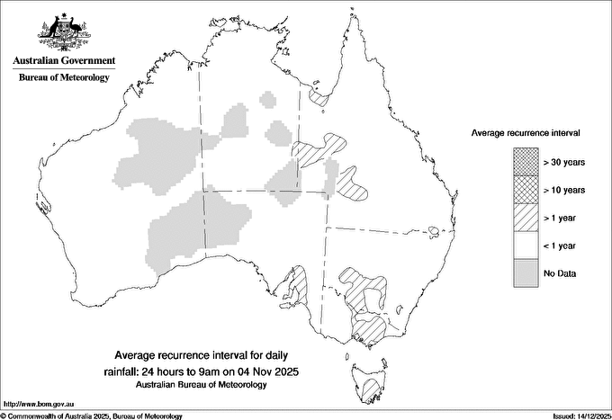 Australian daily rainfall average recurrence interval maps